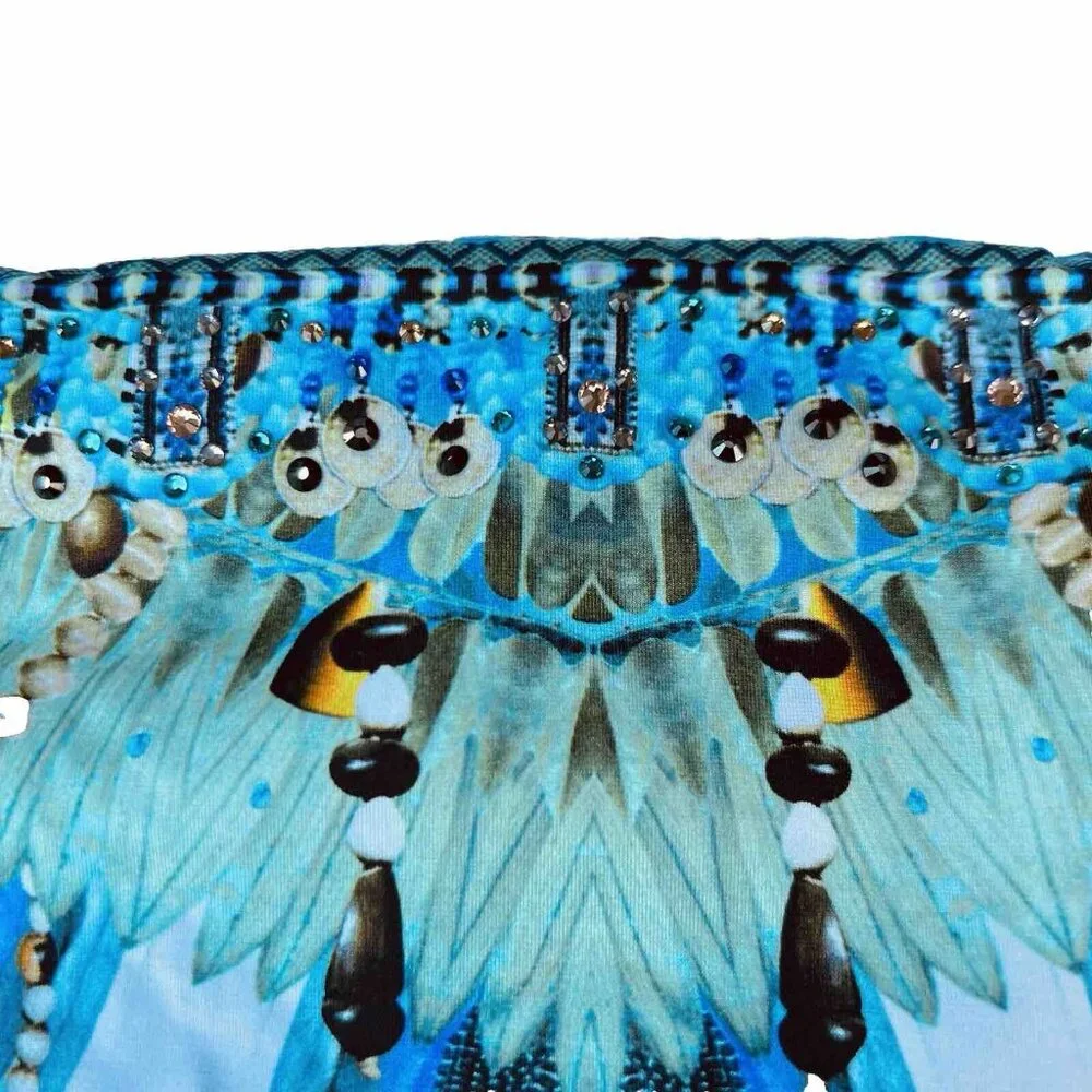 Camilla - Women's XL Bikini Bottom Side Tie Adjustable Blue Gem Beaded Luxury - Picture 6 of 10